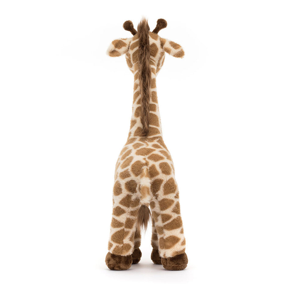 Grande peluche girafe Dara Jellycat debout, fourrure caramel et crinière brune, hauteur 56cm pour bébé et enfants