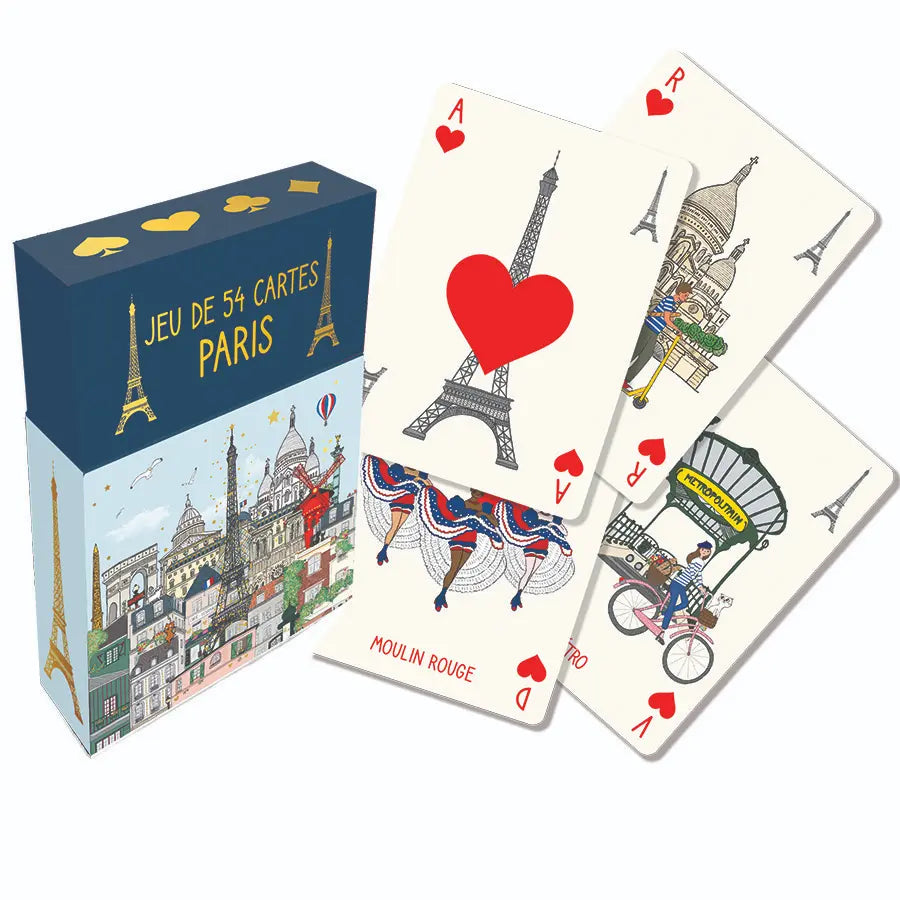 Jeu 54 cartes illustrées Paris monuments dorure Cartes d'Art boîte bleue – MT Boutique