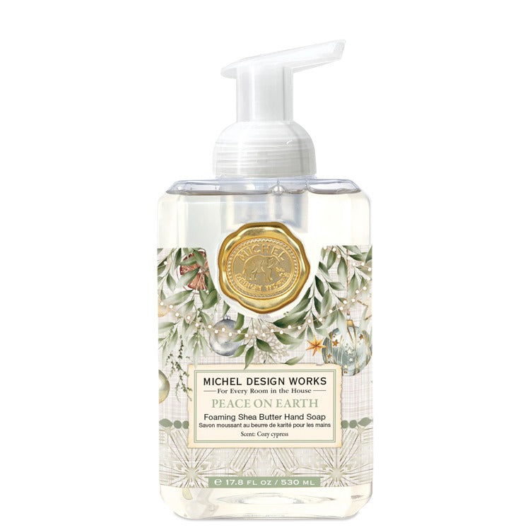 Savon moussant Peace on Earth Michel Design Works 530ml, flacon décoratif de luxe.