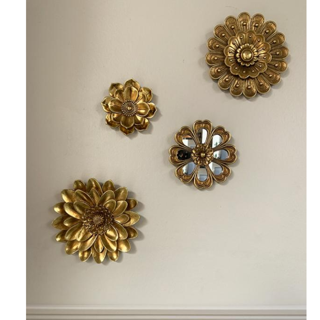 Déco Murale Fleur Miroir Doré