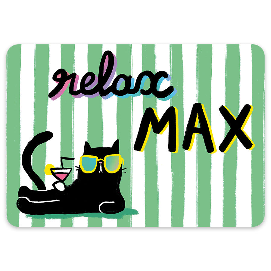Set de table Relax Max chat noir lunettes rayures vert blanc Carte d'Art 29,7x42 cm