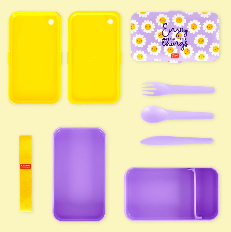 Vue éclatée sur les éléments de la lunchbox daisy legami