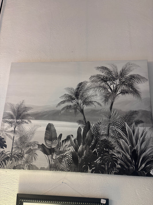 Tableau peinture tropique noir et blanc emde
