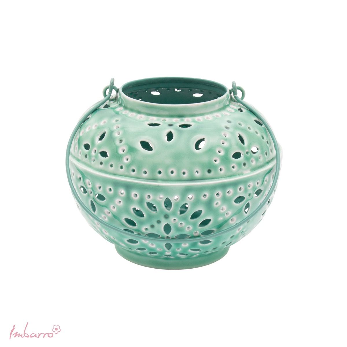 Lanterne décorative Mystic Aqua métal ajouré coloré Imbarro 17x20 cm
