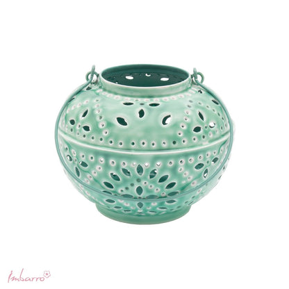 Lanterne décorative Mystic Aqua métal ajouré coloré Imbarro 17x20 cm