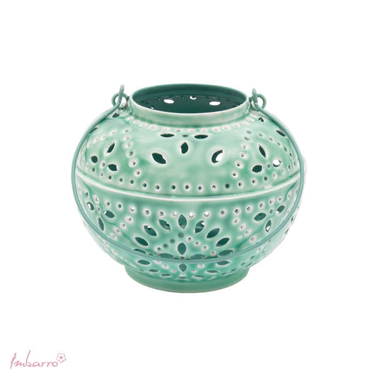 Lanterne décorative Mystic Aqua métal ajouré coloré Imbarro 17x20 cm