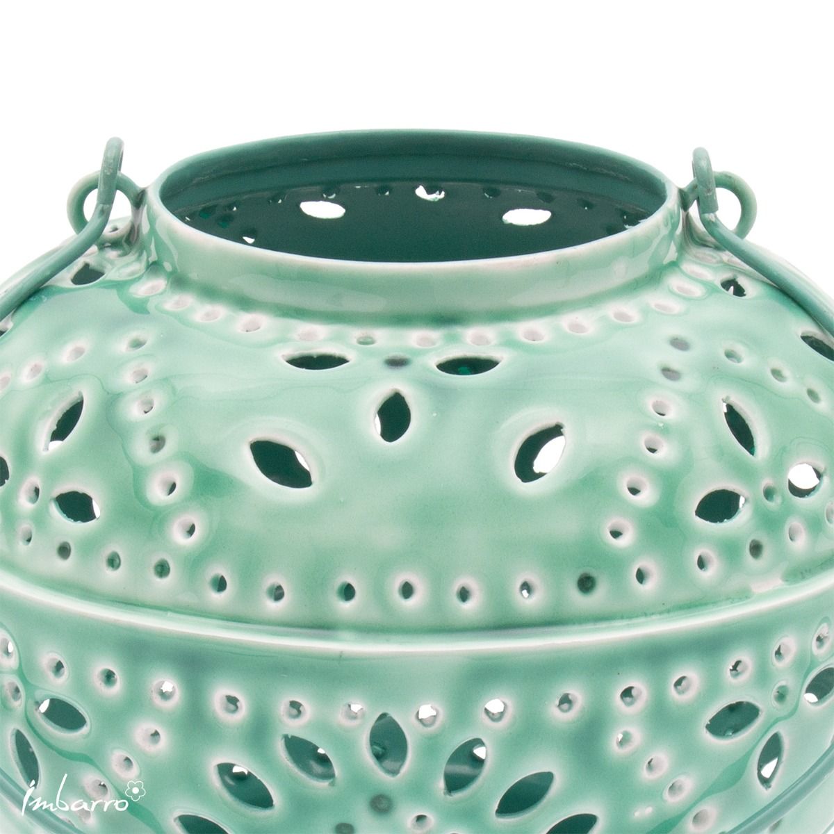 zoom sur détails lanterne métal aqua vert