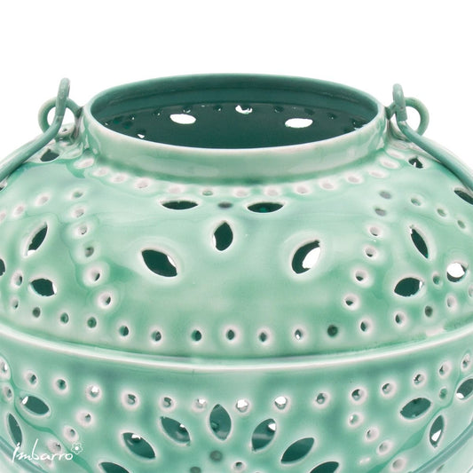 zoom sur détails lanterne métal aqua vert