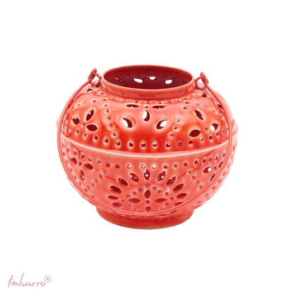 Lanterne Mystic Punch Imbarro métal rouge ajouré 17x20 cm – jeu de lumière déco intérieur MT Boutique L'Isle-Jourdain