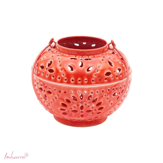 Lanterne Mystic Punch Imbarro métal rouge ajouré 17x20 cm – jeu de lumière déco intérieur MT Boutique L'Isle-Jourdain