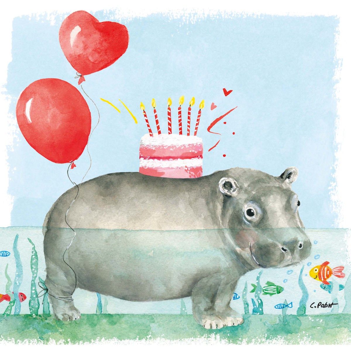 Paquet de serviettes en papier PPD avec illustration rigolote d'hippopotame Happy Hippo.