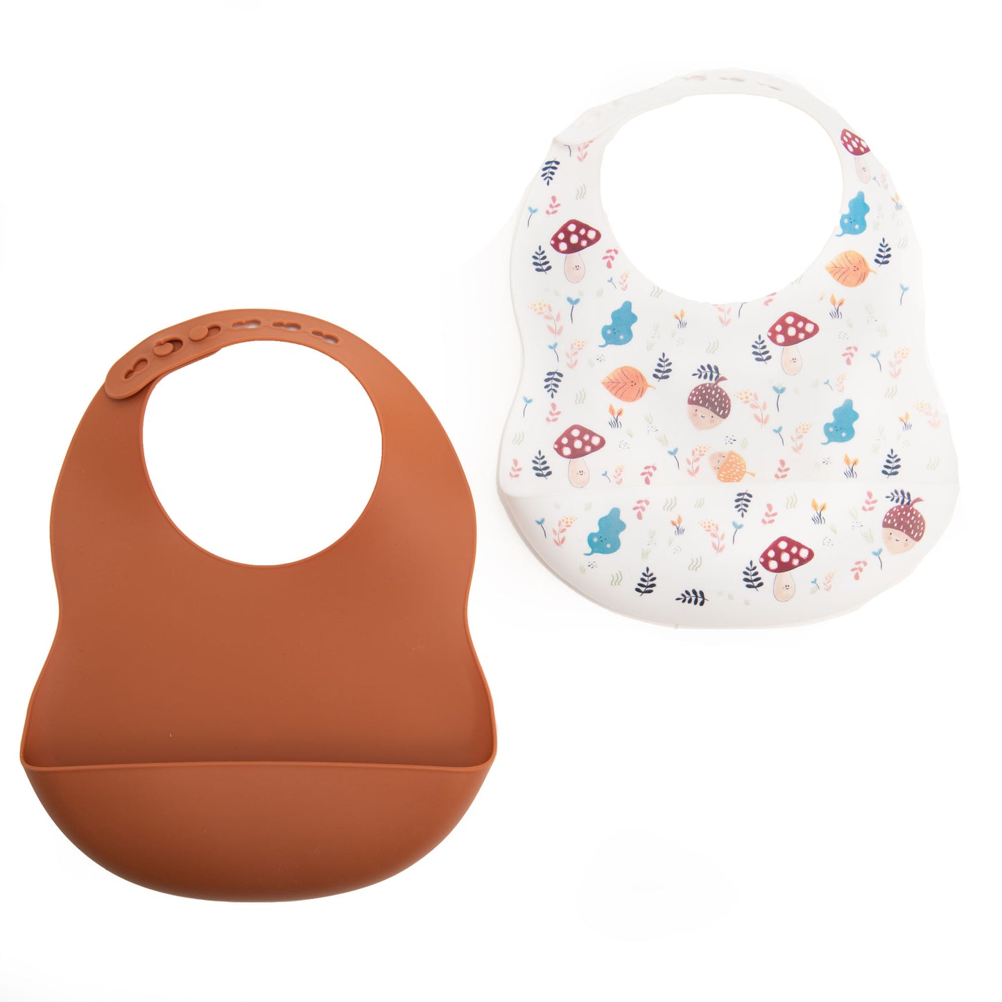 Lot 2 bavoirs bébé silicone LFGB Amadeus motif champignon, lavables et sans BPA
