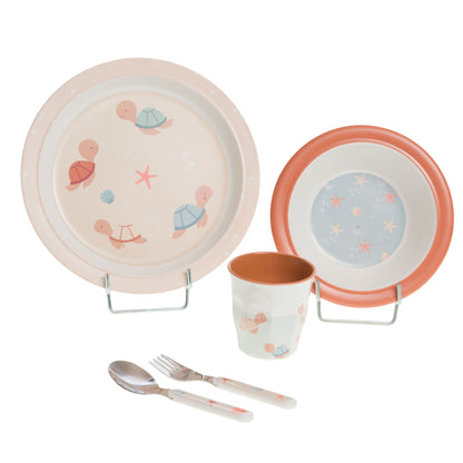 Coffret repas enfant 5 pièces Lulu la Tortue Amadeus bleu pastel – assiette gobelet couverts mélamine inox