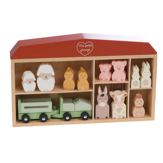 Grange à animaux en bois MDF Amadeus Les Petits avec tracteur et figurines d'animaux de la ferme multicolores