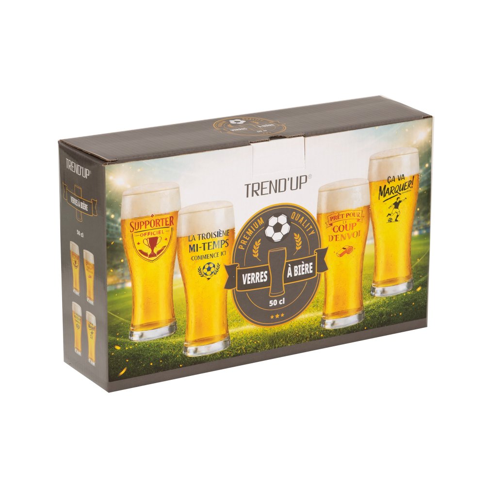 Verre à bière 50cl avec décoration football slogan et icônes – cadeau supporter