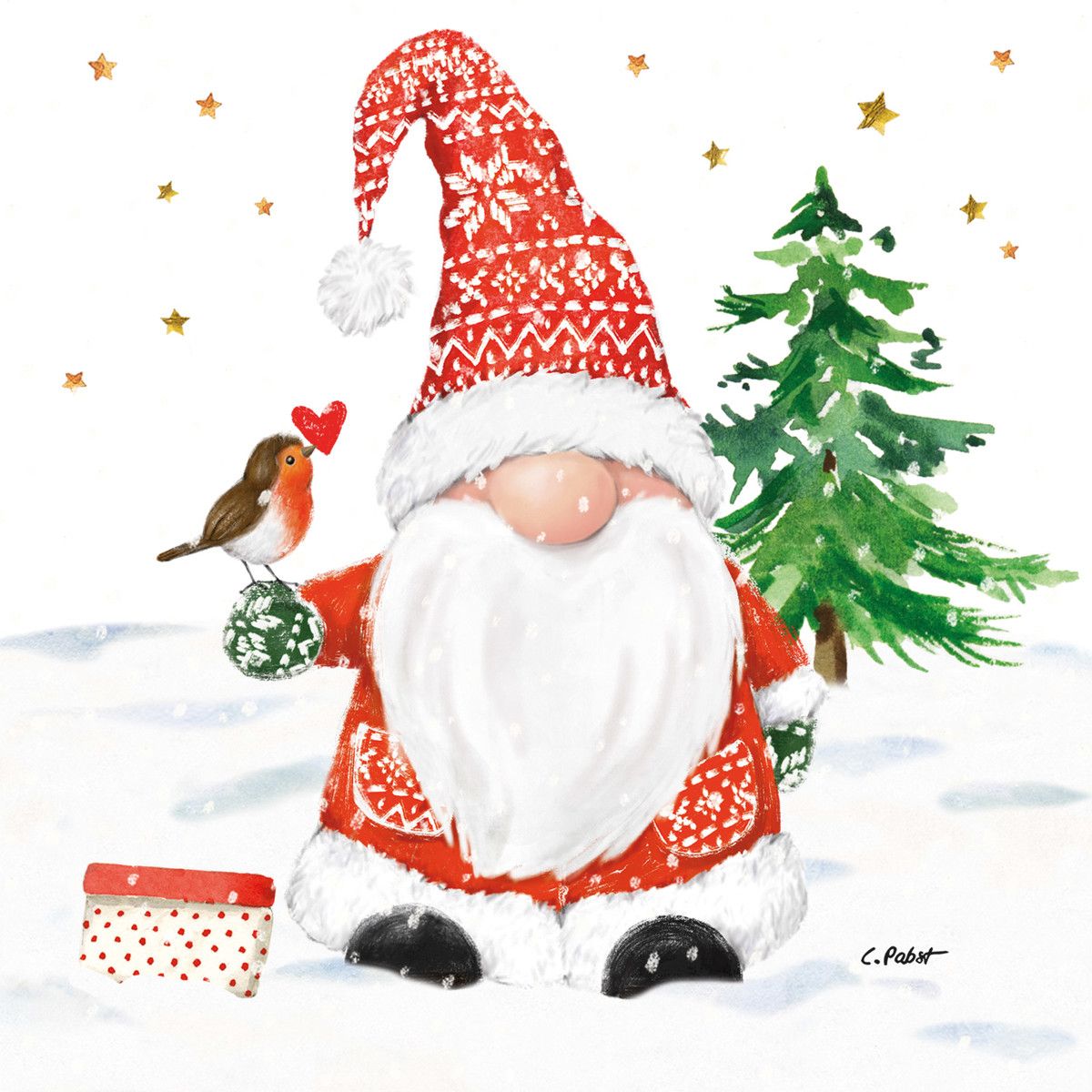 Paquet de serviettes en papier PPD illustrées du lutin de Noël Christmas Buddy.