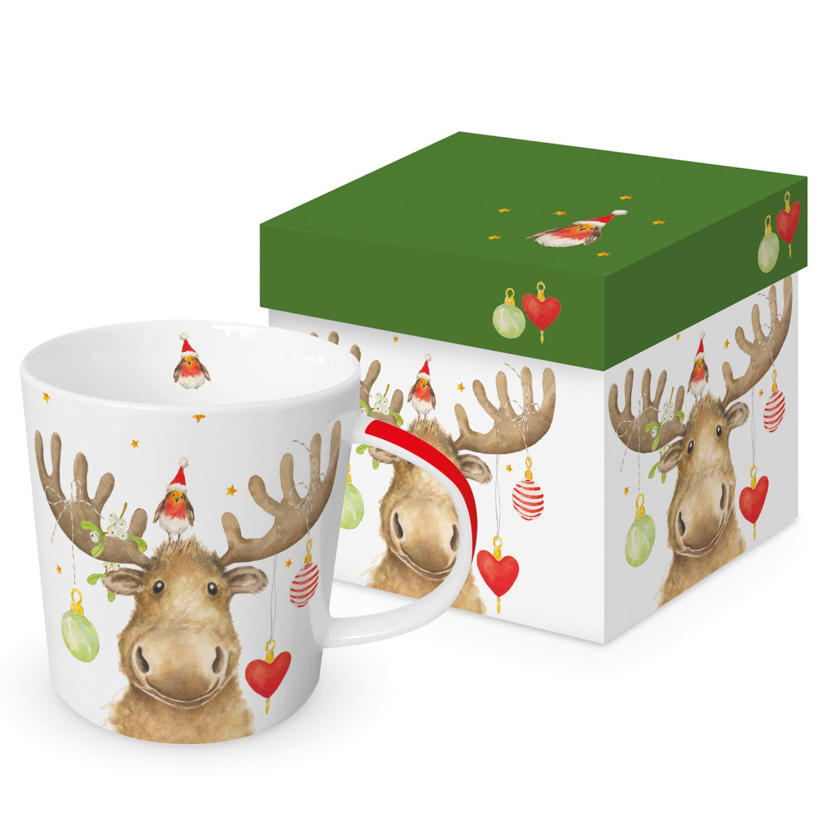 Mug en porcelaine PPD décoré du motif renne de Noël Elmo Friend avec sa boîte cadeau assortie.
