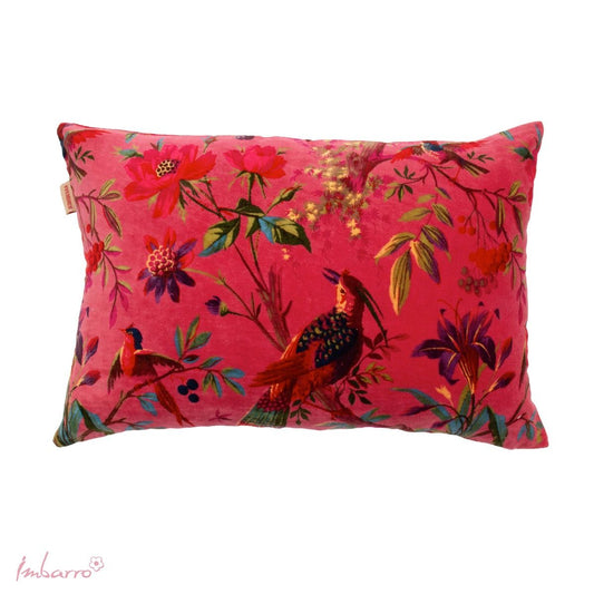 Coussin Paradise L Cerise Imbarro 40x60 cm velours 100% coton imprimé main – rose rouge MT Boutique L'Isle-Jourdain