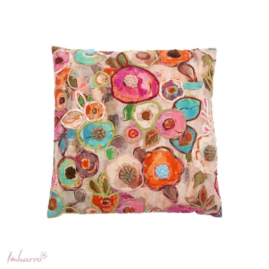 Coussin Neri Imbarro 50x50 cm broderie main fleurs multicolores 100% coton – MT Boutique L'Isle-Jourdain