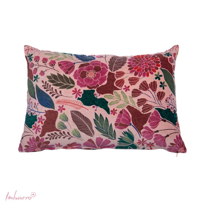 Coussin velours fleuri rose Maye Pink Imbarro Cozy Feeling 40x60 cm