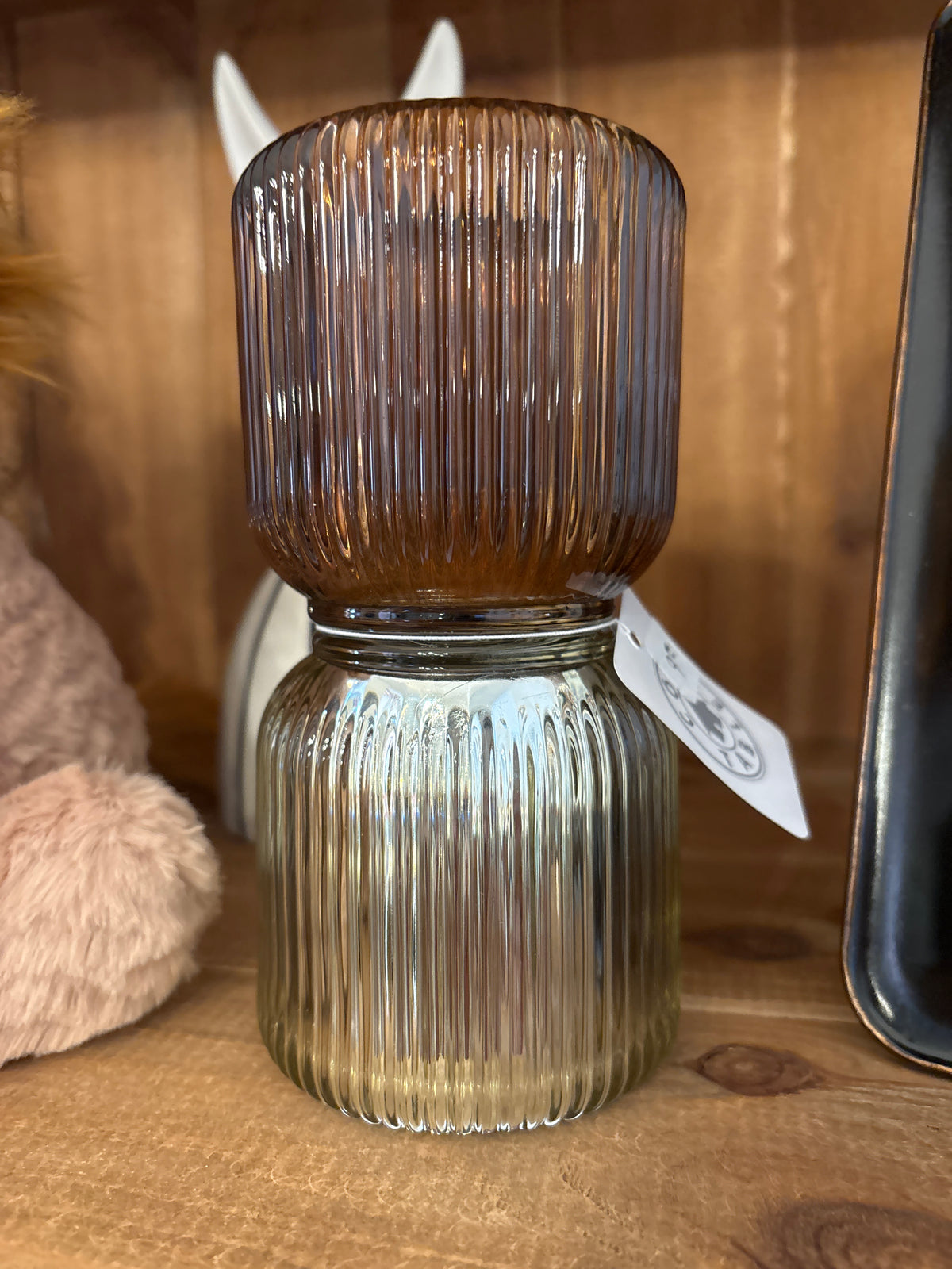 Photophore argent ambre côté table