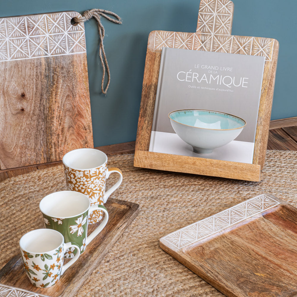 Plateau bois manguier Spirit 36 cm avec bougie et objet déco support naturel épuré