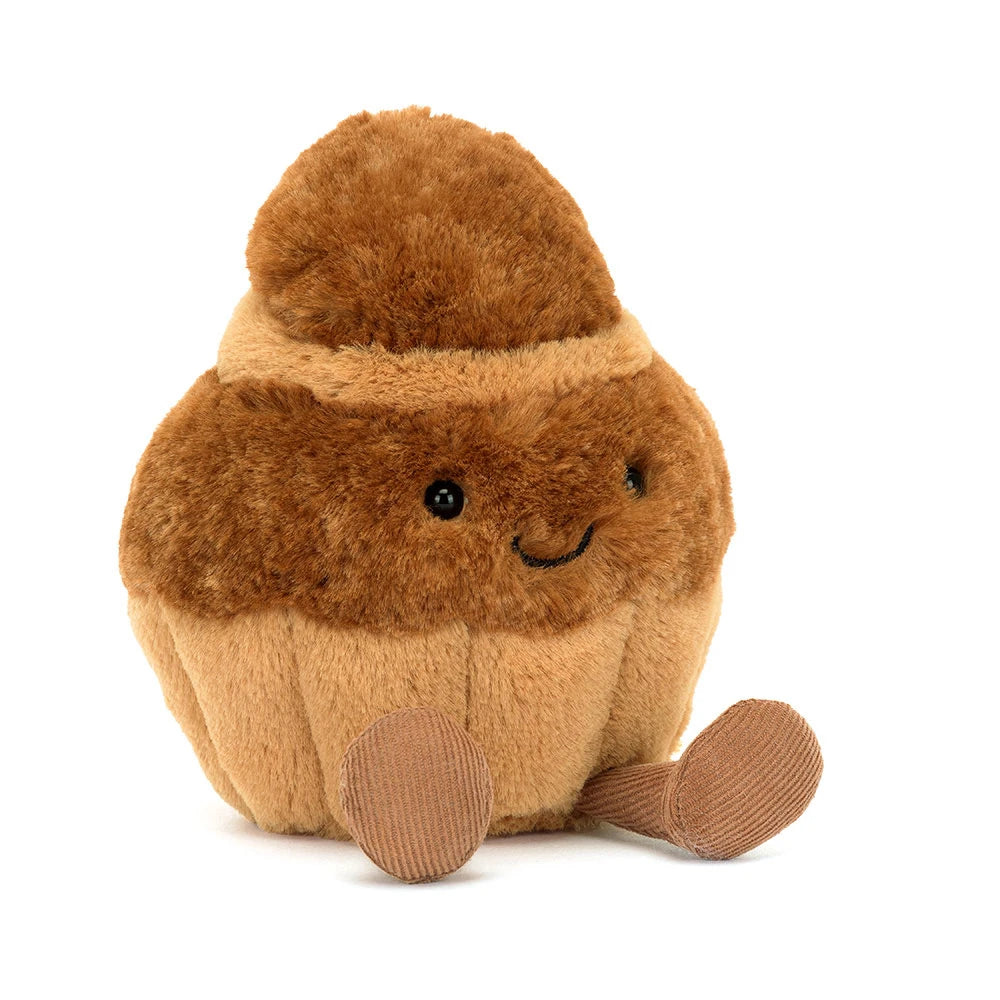 Détail visage brodé espiègle gourmand peluche Brigitte Brioche Jellycat Amuseables