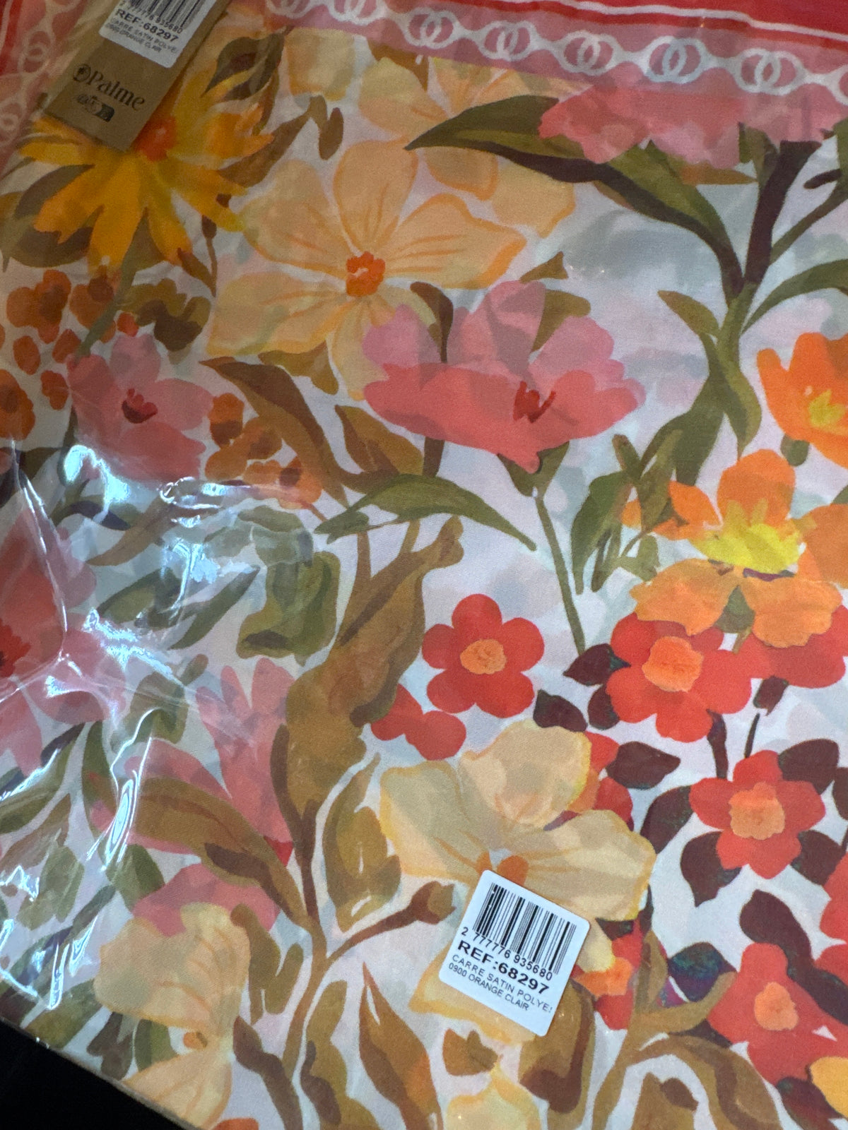Carré. Fleurs orange, clair Atoll Palm