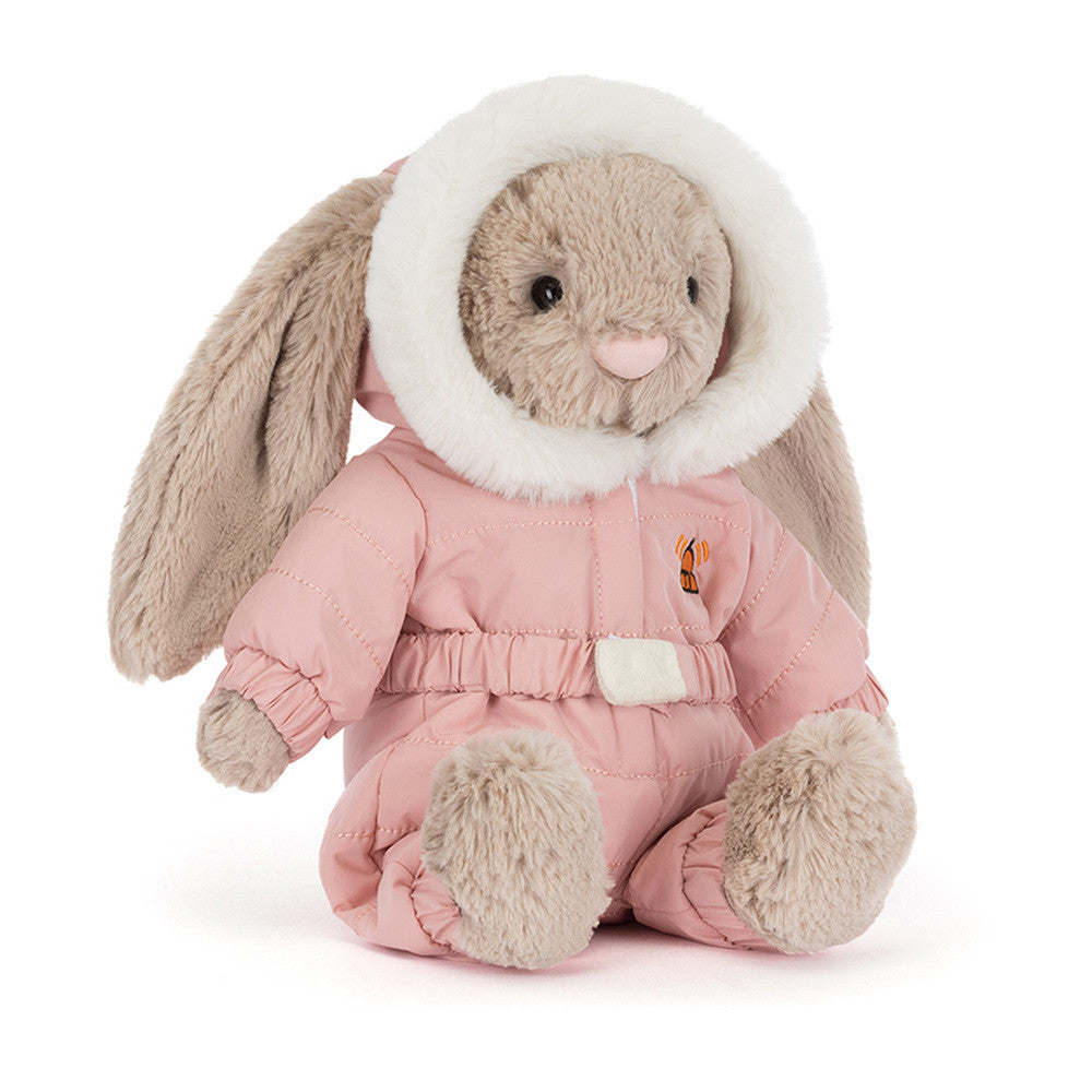 Peluche lapin gris Jellycat avec bonnet de ski et écharpe, collection Bashful.