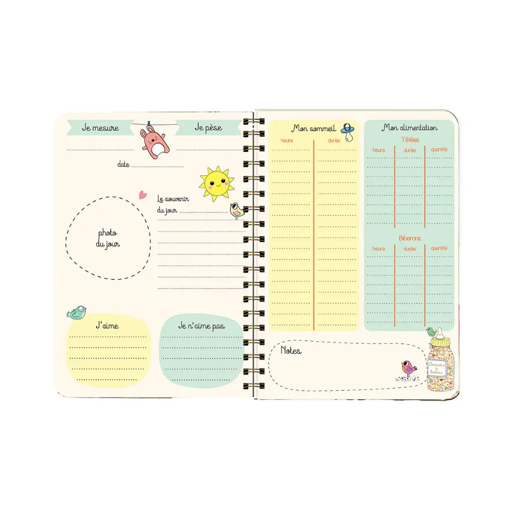 Pages intérieures journal bébé pré-rempli sommeil alimentation photo souvenir