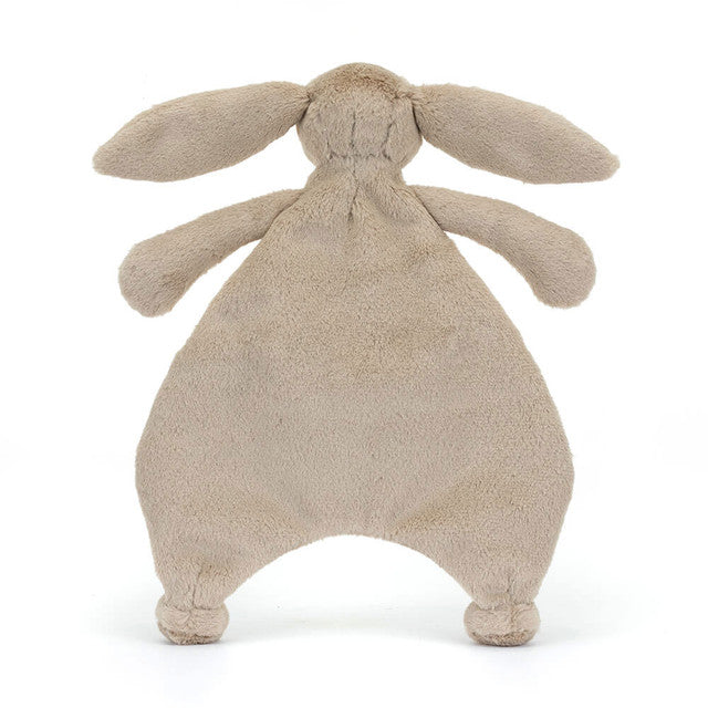 Détail tête lapin beige soyeuse Jellycat Comforter – douceur premium sommeil bébé