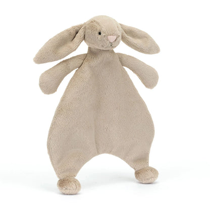 Doudou plat Bashful Beige Bunny Comforter Jellycat grand format soyeux – cadeau naissance MT Boutique