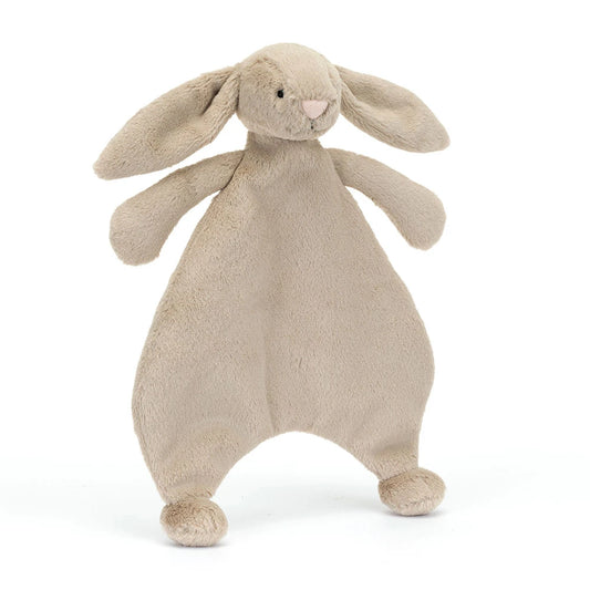 Doudou plat Bashful Beige Bunny Comforter Jellycat grand format soyeux – cadeau naissance MT Boutique