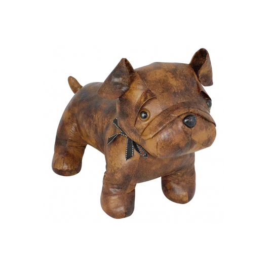 Cale-porte chien Bulldog Anglais George marron imitation cuir avec nœud papillon par Pomme Pidou.