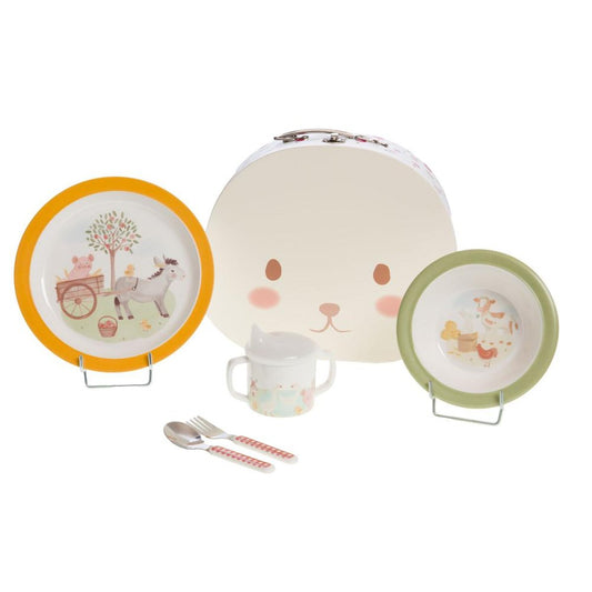 coffret repas valisette enfant 5 pièces mélamine thème ferme