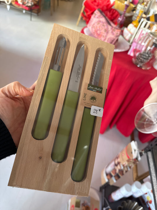 Coffret, set éplucheurs vert. Jean Dubost.