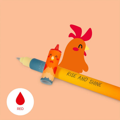 Lot stylos gel effaçables Ferme Vache, Cochon, Âne & Coq