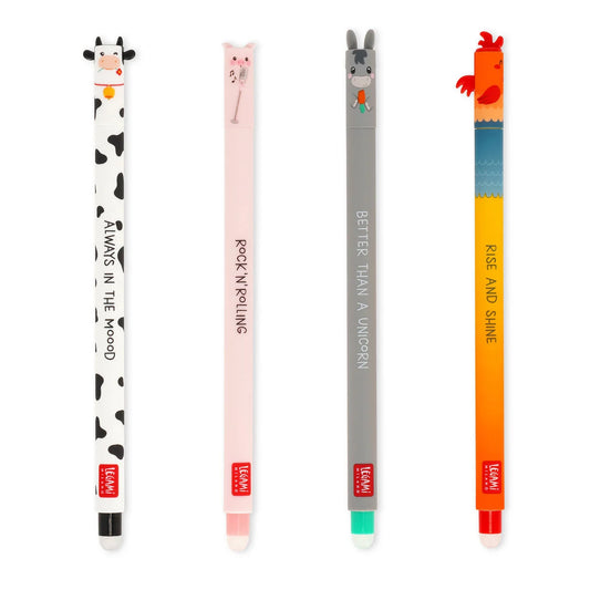 Set stylos kawaii Farm Sweet Farm vache cochon âne coq Legami Milano
