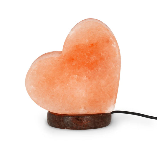 Lampe de sel de l'Himalaya rose en forme de cœur sur socle en bois de palissandre Legami.