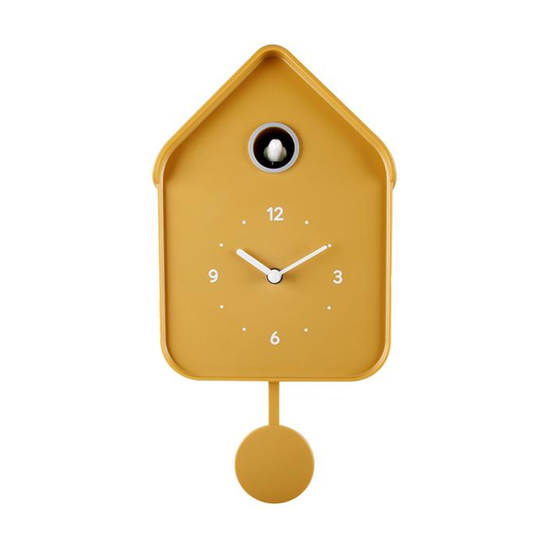 Horloge coucou jaune soleil vintage moderne balancier EMDE 20,6x39 cm déco murale