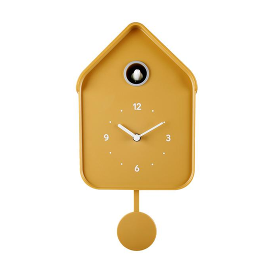 Horloge coucou jaune soleil vintage moderne balancier EMDE 20,6x39 cm déco murale