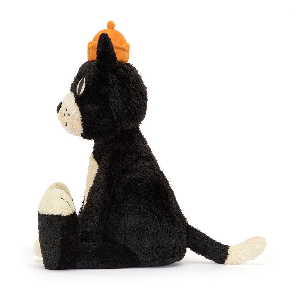 Peluche chat noir Jellycat Jack assis de profil.