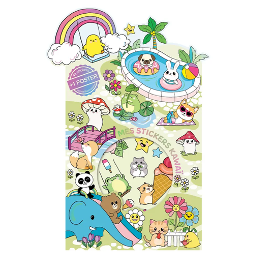 Jeu stickers kawaii enfant + poster 29x40 cm – 50 stickers repositionnables Cartes d'Art MT Boutique