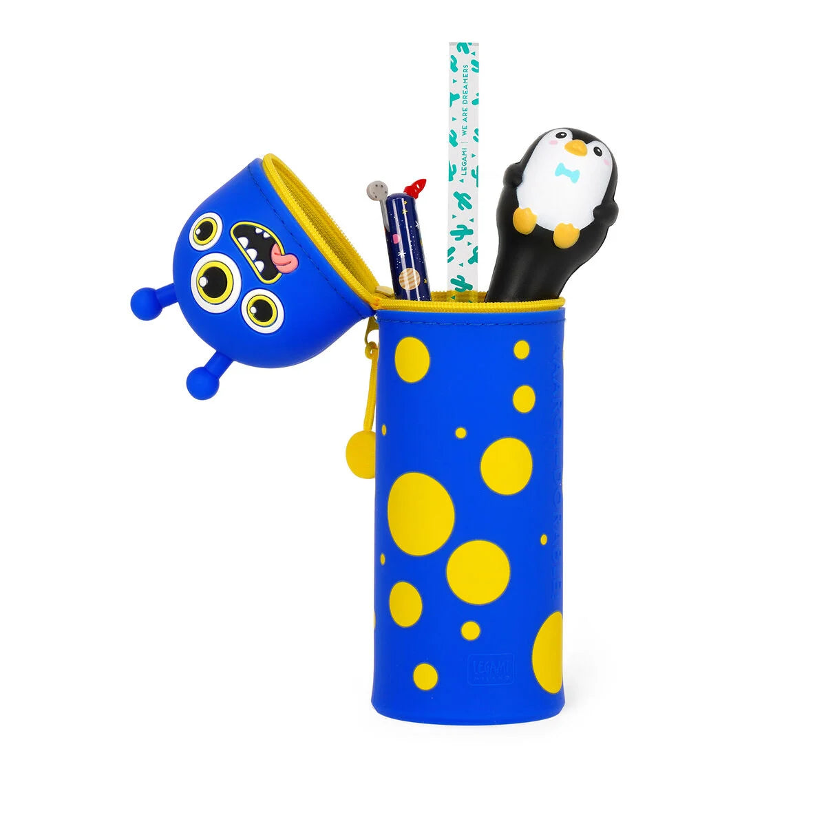 Trousse en silicone bleu Monstre Legami avec cornes avec crayons