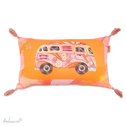 Coussin Flower Power orange combi volkswagen fleuri Imbarro 30x50 cm extérieur
