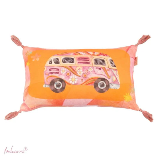 Coussin Flower Power orange combi volkswagen fleuri Imbarro 30x50 cm extérieur