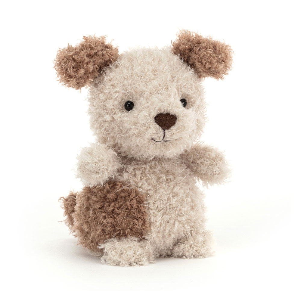 Peluche Little Pup Jellycat chiot cacao-crème assis 18 cm fond blanc