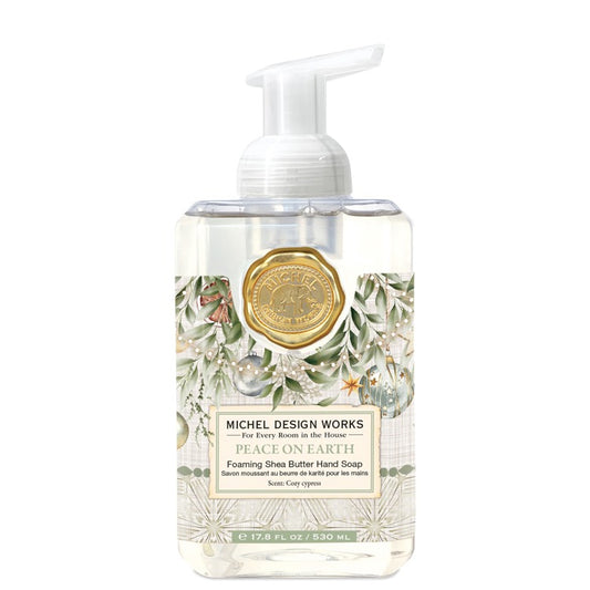 Savon moussant Peace on Earth Michel Design Works 530ml, flacon décoratif de luxe.