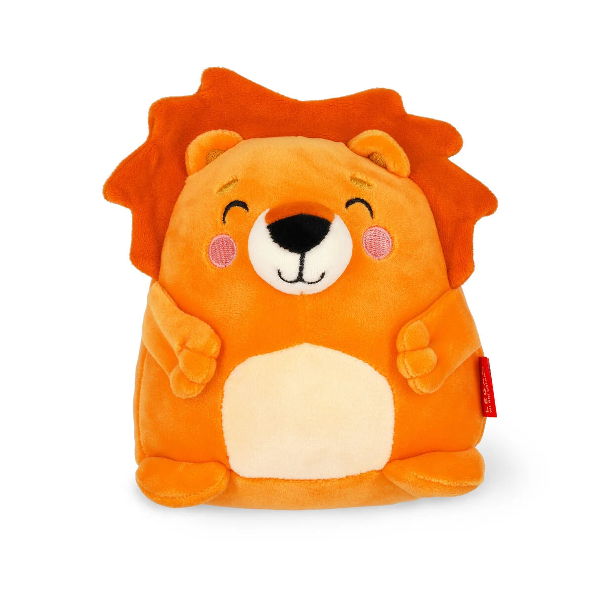Peluche lion jaune et orange Legami Mini Super Soft avec crinière douce et carte d'identité.