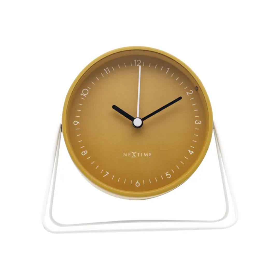 Réveil à poser Berlin Table jaune métal mat silencieux NeXtime 14x13 cm – MT Boutique